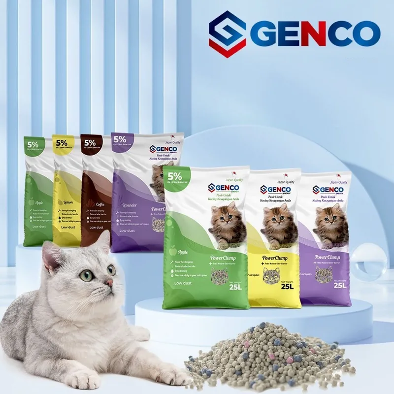 Pasir kucing bentonit Genco PowerClump 25L dengan berbagai varian aroma